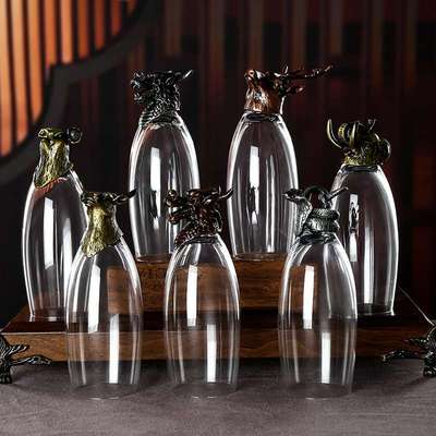 鸡古青色家用香槟杯啤酒杯水晶款杯子鸡尾酒杯兽首酒杯酒具微醺