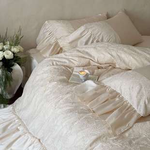 柏林花事~法式高端全棉长绒棉四件套纯棉荷叶花边小众刺绣被套