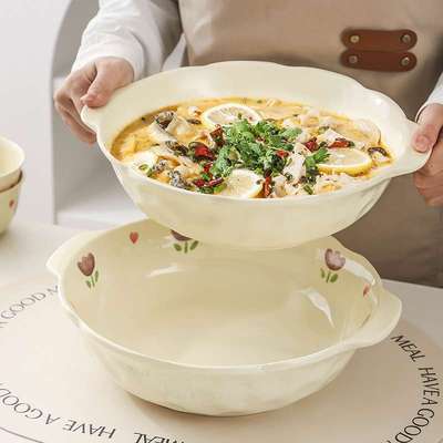 天台华莲酸菜鱼大盆碗家用特大号双耳陶瓷汤碗盘子碗12寸水煮鱼毛