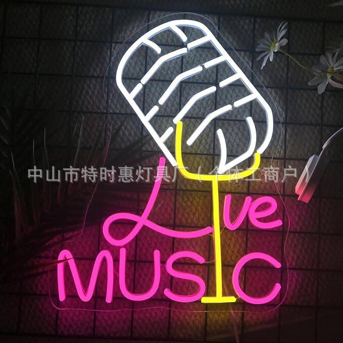 霓虹灯MUSIC标志用于墙壁装饰麦克风霓虹灯标志酒吧音乐工作室