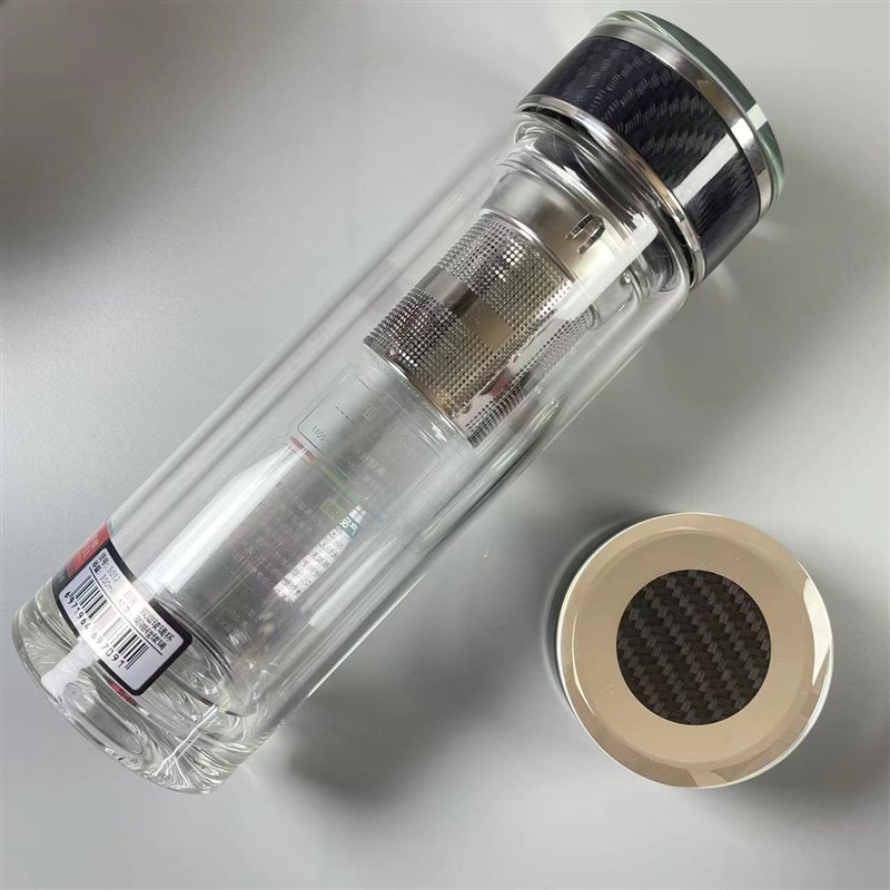 5032碳纤维杯盖双层玻璃泡茶水杯子商务定制logo随手礼品订做印字