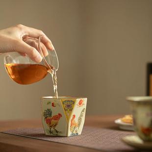 景德镇汝窑粉彩茶杯主人杯八方杯陶瓷茶具品茗杯个性茶杯功夫茶具