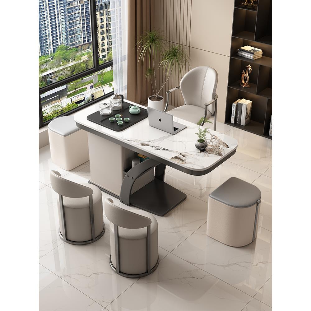 轻奢岩板阳台茶桌椅组合现代小户型茶几客厅家用小茶台烧水壶一体