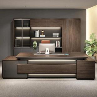 新中式老板桌实木办公桌黑胡桃木简约大气总裁桌高级感大班台组合