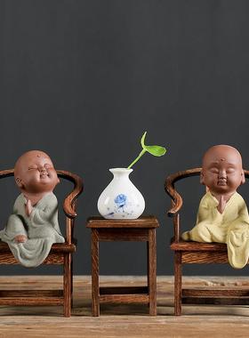 创意陶瓷小和尚禅意摆件博古架中式桌面工艺品客厅书房装饰艺术l