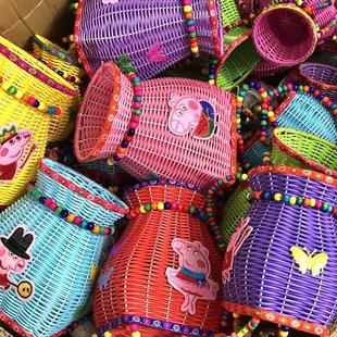 儿童背篓手工双肩民族鱼篓舞台彩色编织竹编演出幼儿园舞蹈道具