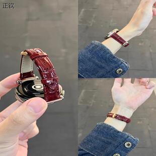 3高级感女款 wat 亮面gt5 正钦竹节纹真皮适用华为GT6pro表带新款