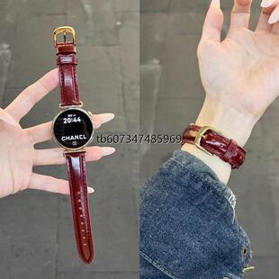 GT4pro手表真皮表带watch5女士款 正钦酒红油腊皮适用华为GT6 GT5