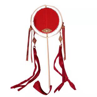 烫金结婚嫁衣红色团扇女 宫廷复古风圆形层长流苏宫扇子刺绣