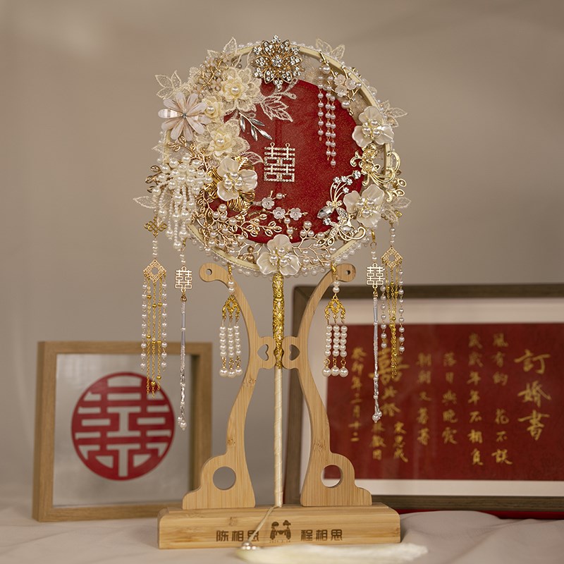 团扇新娘c结婚双面双色diy材料包中式婚礼出嫁秀禾服重工扇子成品