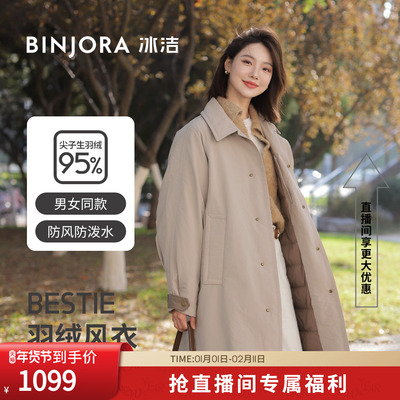 冰洁95绒长款羽绒风衣