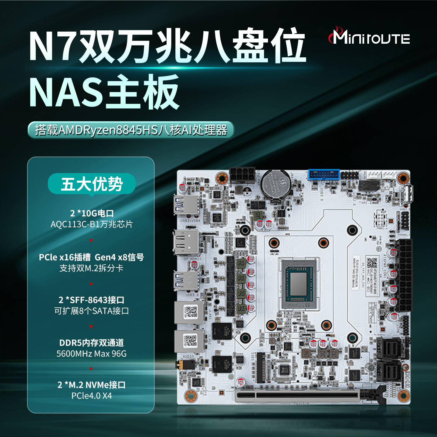 N7双万兆ITX八盘位NAS主板8845HS