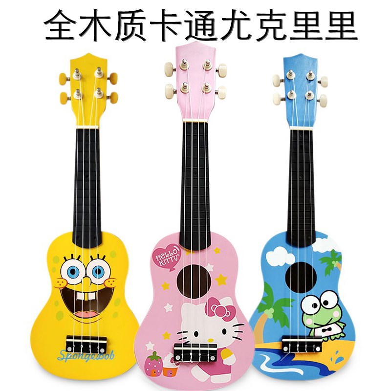 木质儿童尤克里里学生初学者小吉他可弹奏练习用卡通木制小孩琴