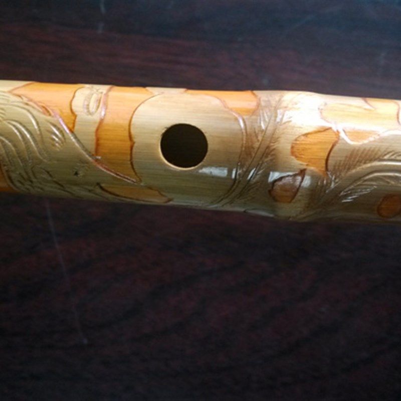玉屏箫笛厂吴继红制作签名笛子红竹浮雕笛子镶真牛角