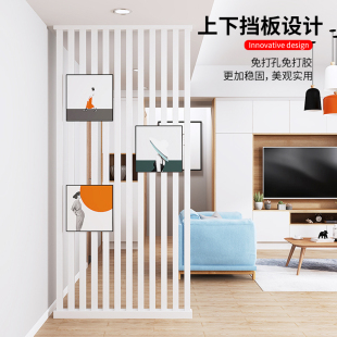 现代简约隔断屏风客厅入户门遮挡实木立柱玄N关定制原木格栅免打