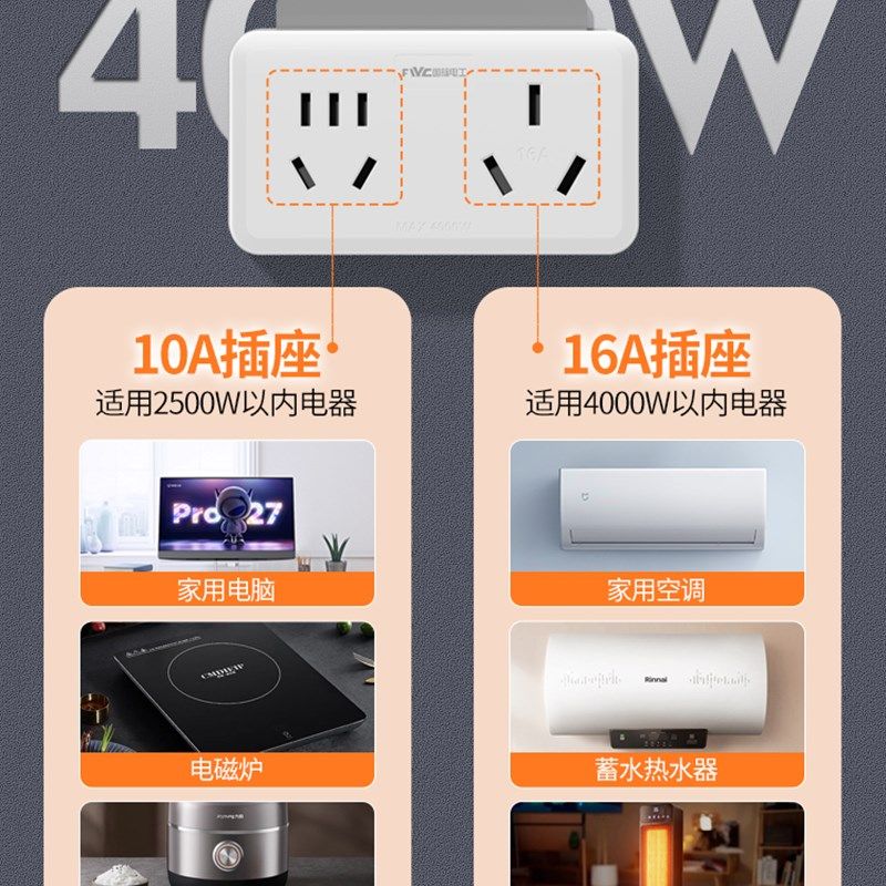 电工插座转换器16A到1s0A特殊插头带一到两个无线膨胀插头空调热