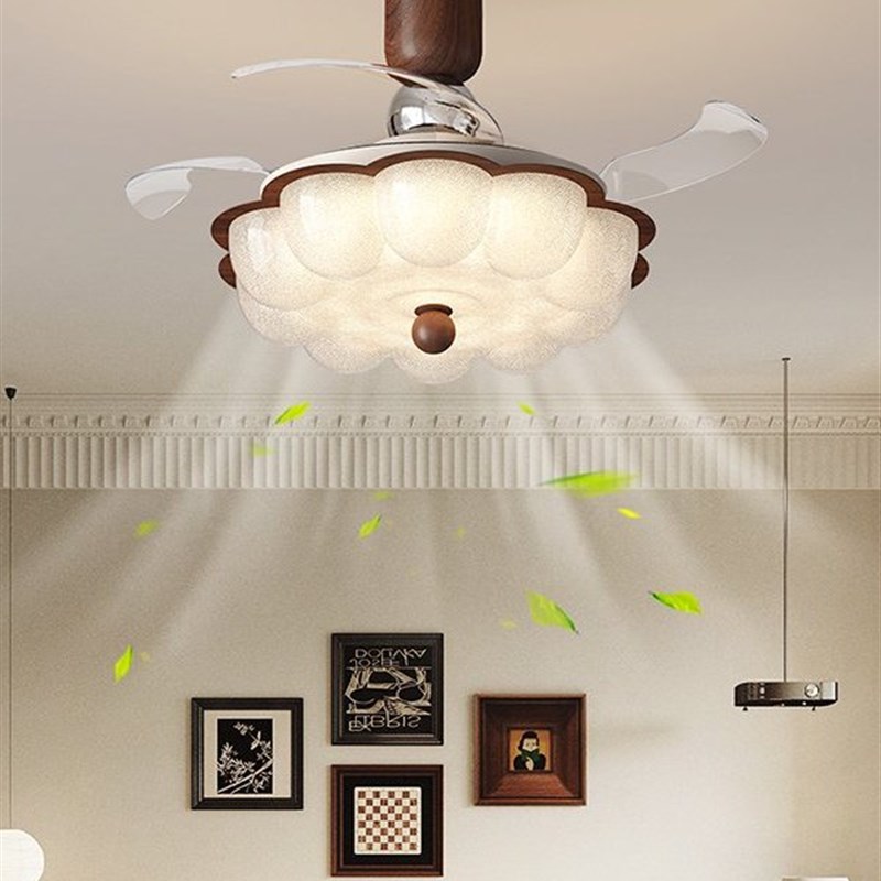 法式奶油中古风花朵风扇灯覆古隐形静音卧室电Q风扇一体餐厅吊扇
