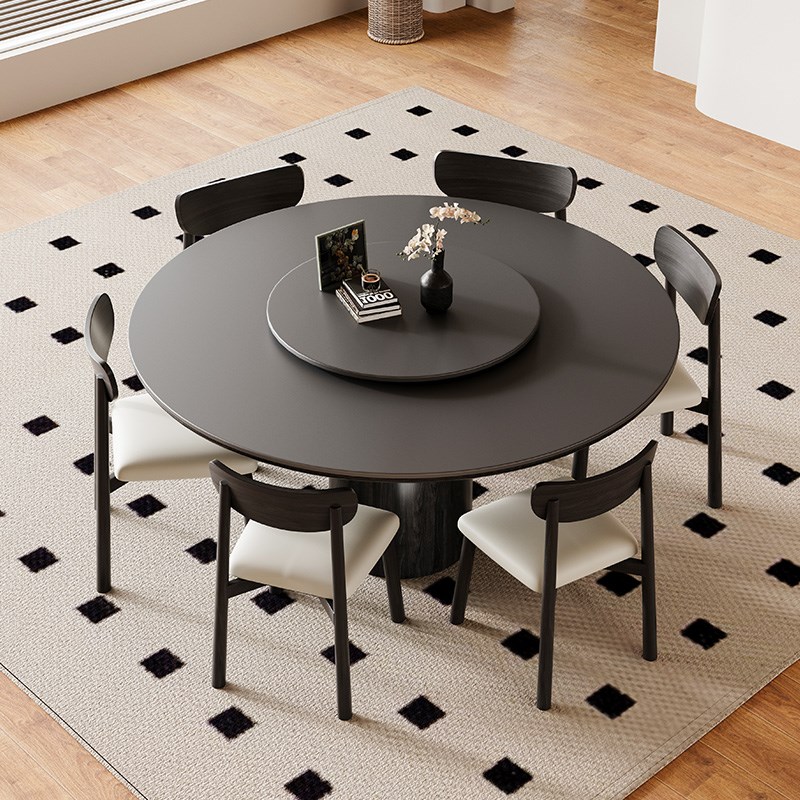 新款法式中古风实木餐桌椅组合家用小户型带转盘高端白蜡木圆餐桌