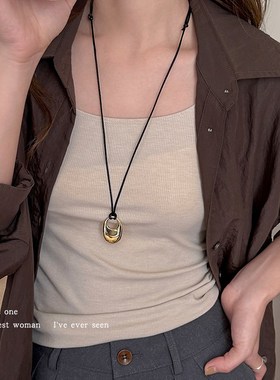 秋冬百搭几何圆形吊坠项链女款时尚毛衣链长款卫衣链锁骨链配饰品