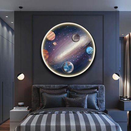 月球地球led灯画圆形星球主卧背景墙卧室床头装饰画走廊玄关挂画