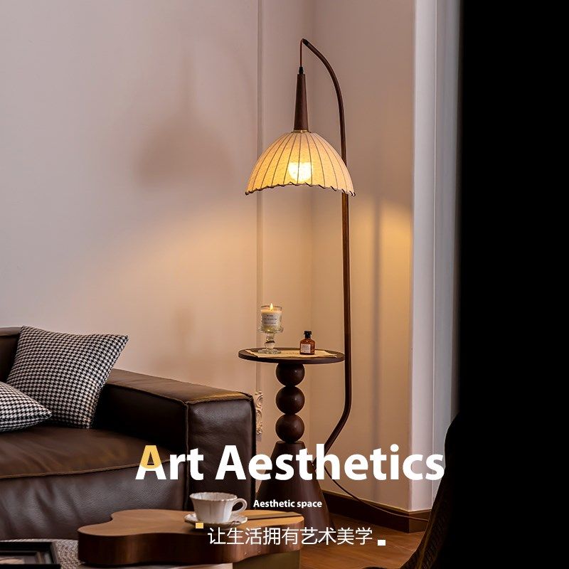 法式中古风客厅落地灯置物架一体复古钓鱼灯卧室床头氛围灯具casa