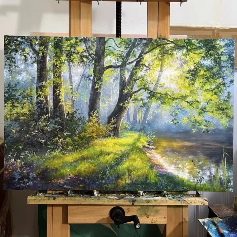 纯手绘来图定制油画人物玄关客厅丙烯装饰画别墅古典风景大芬村图片