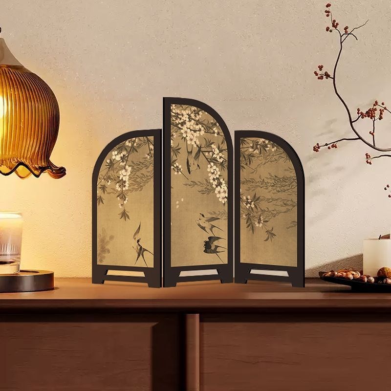 新中式国b风鹊枝屏风桌面摆件中古风装饰画客厅餐厅复古摆画装饰