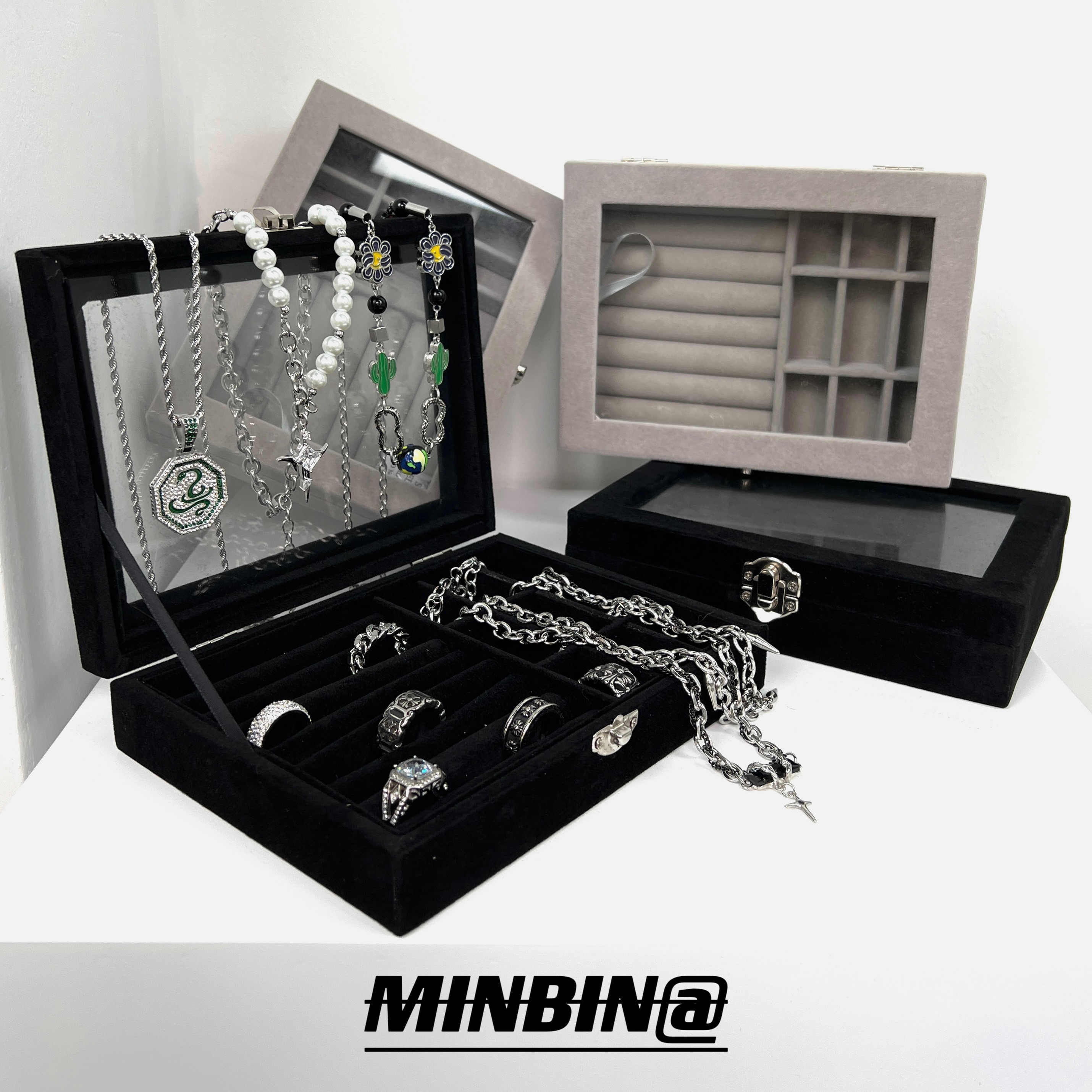 大容量绒布饰品j防尘首饰盒项链戒指手链耳环耳钉耳饰手饰收纳盒