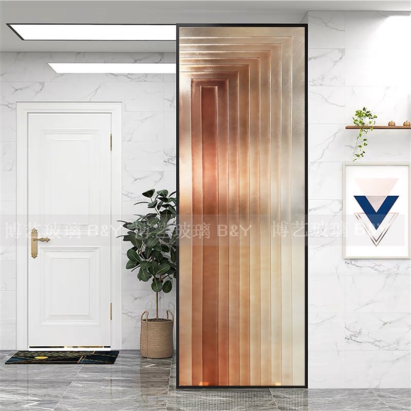 玄关艺术玻璃现代轻奢风格入v户玄关卫生间门口隔断双面玻璃屏风