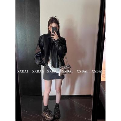 黑色皮衣外套女小个子高