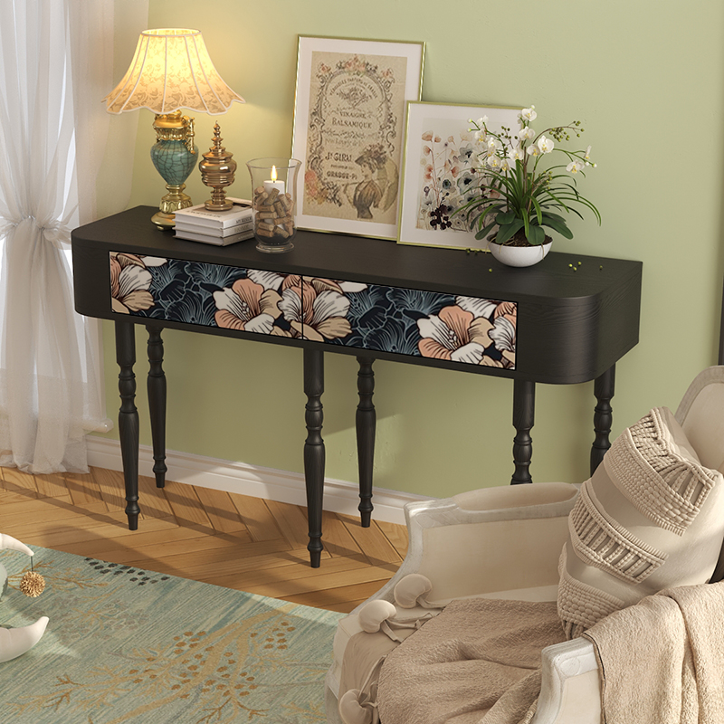 法式高脚玄关桌客厅进门靠墙边柜实木玄关案台装饰置物柜一体定制