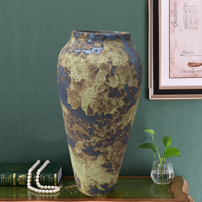 土陶花瓶仿古做旧 粗陶陶罐 乡村田园手工干花装饰摆件大号