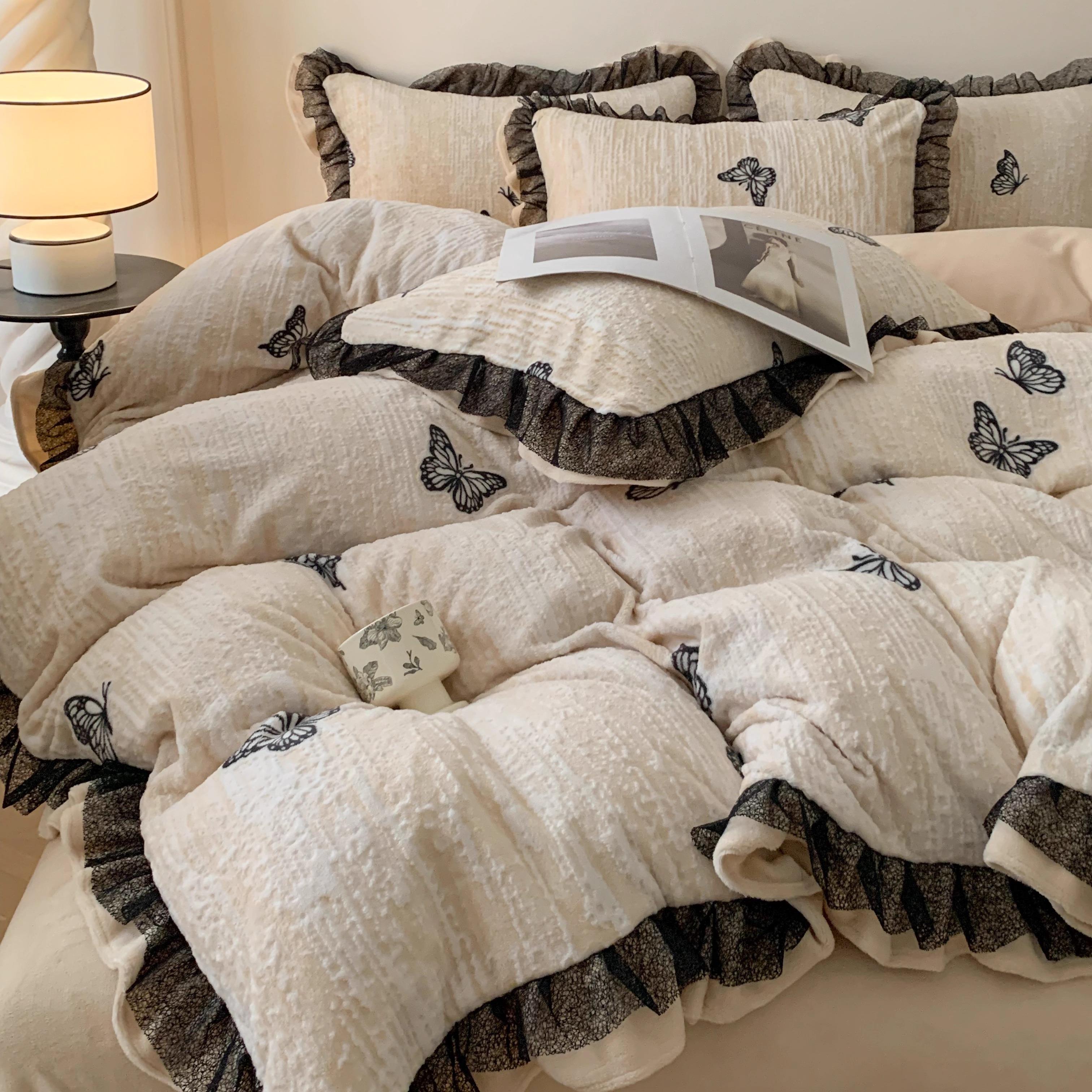 冬季A类雕花牛奶绒四件套法式双面绒加厚被套床单保暖绒床上用品