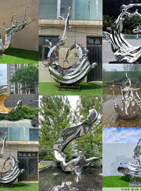 不锈钢浪花雕塑定制大型金属抽象水滴镜面水景抽象水花景观摆件