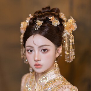 秀禾头饰2024新款金色中式头饰新娘古风流苏步摇发饰套装高级大气