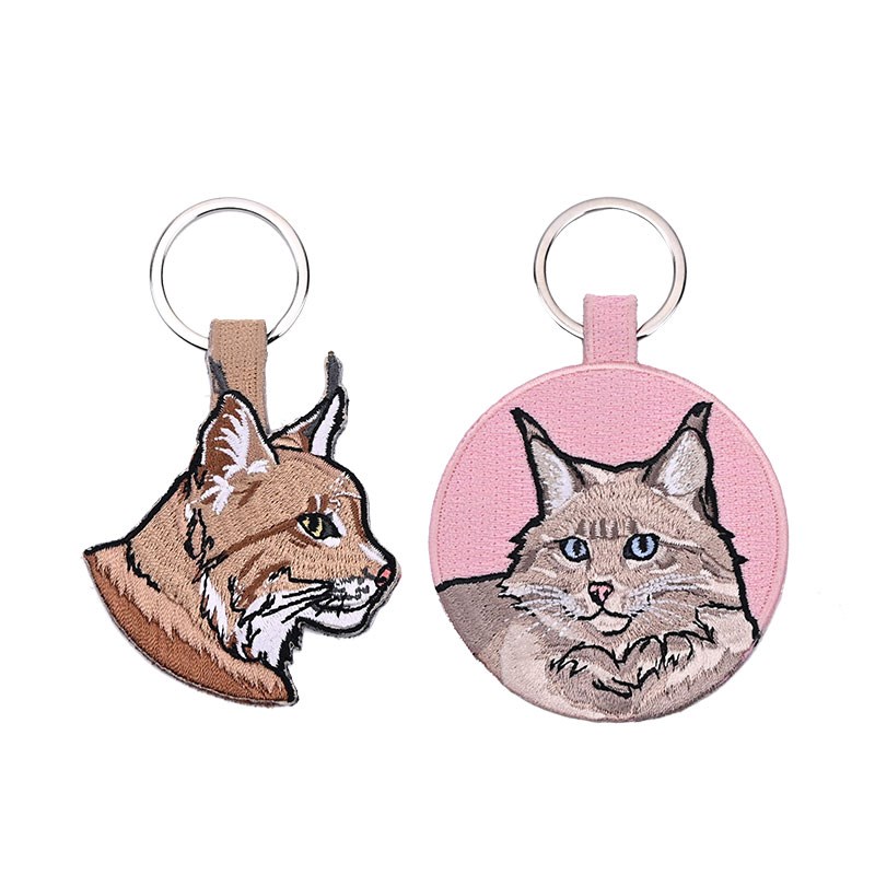 2024荒漠猫猞猁刺绣钥匙扣包包挂件创意礼物汽车钥匙链