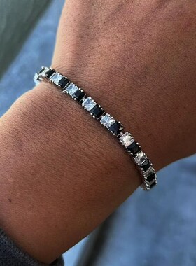 新款爆款hiphop彩色满钻网球手链锆石镶嵌手链男女款奢小众手腕链