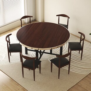 加厚大圆桌面板带转盘餐桌家用饭店酒店食堂饭桌子可折叠圆形餐桌