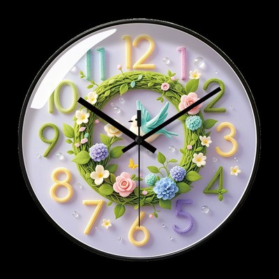 易普拉7103简约创意挂钟客厅家用书房时尚静音钟花卉装饰挂墙钟表