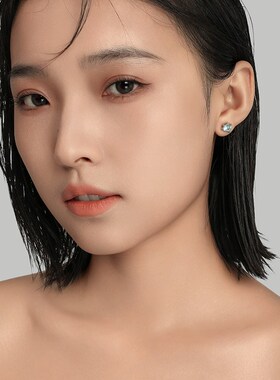 龙爪湖蓝色锆石耳钉女养耳洞钛钢耳骨钉耳环高级感轻奢耳蜗钉耳饰