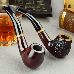 优雅男士老式旱烟袋锅子实木手工黑檀石楠木过滤烟丝烟斗烟草专用