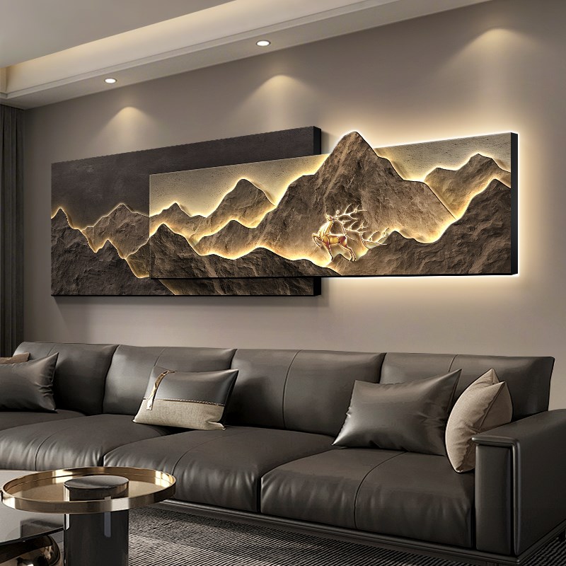 背有靠山客厅装饰画立体砂岩画轻奢高级感沙发背景墙挂画大气山水