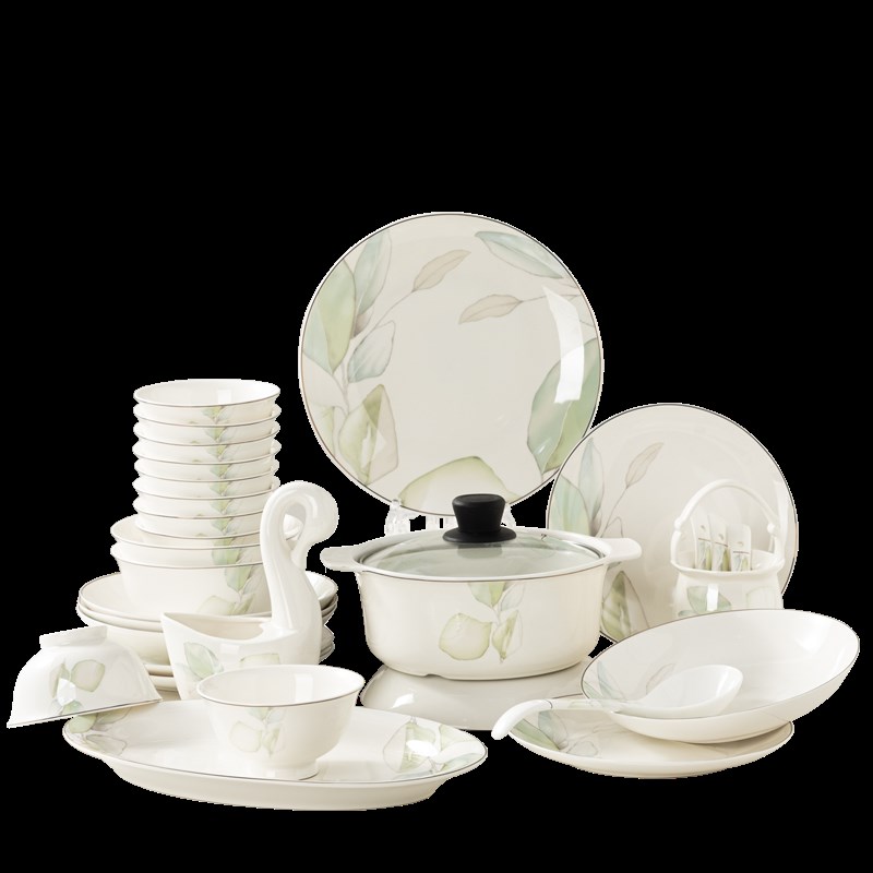 碗碟套装家用中式轻奢景德镇2024新款骨瓷餐具套装碗盘乔迁组合