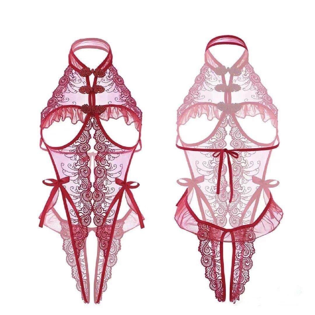 性感睡衣夏季冰丝蕾丝小胸透明吊带睡裙女古典旗袍连体免脱纯欲风