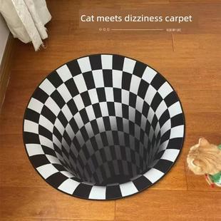 视觉错觉地毯黑白3d立体圆形客厅地垫黑洞吓人深坑眩晕地毯高级感