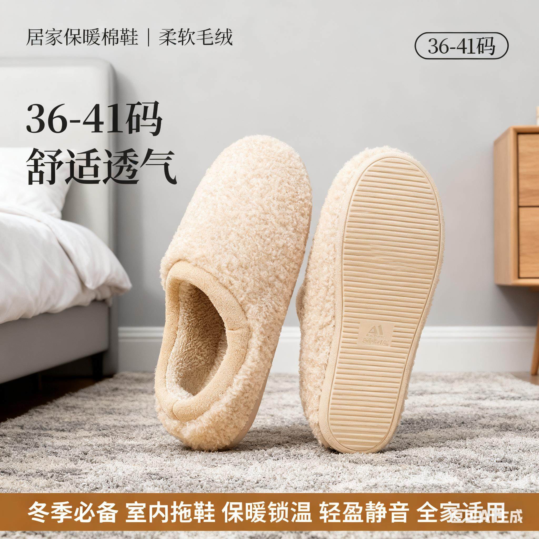 新款软底静音全包跟居家毛绒棉鞋女秋冬季情侣室内家用防滑棉鞋男
