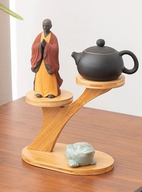 定制楠竹展示架定做小型博古架A客厅茶壶茶宠置物架竹制收纳架摆