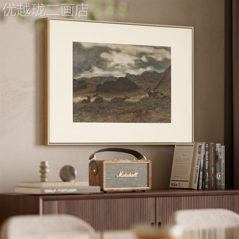 网红秋野寻e鹿落挂现代背覆古艺客术餐厅入户玄关沙发景墙地装饰