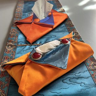 蒙餐桌收纳包布艺手工素古抽纸盒缎 纸抽少数锦纸巾盒餐巾纸民族元