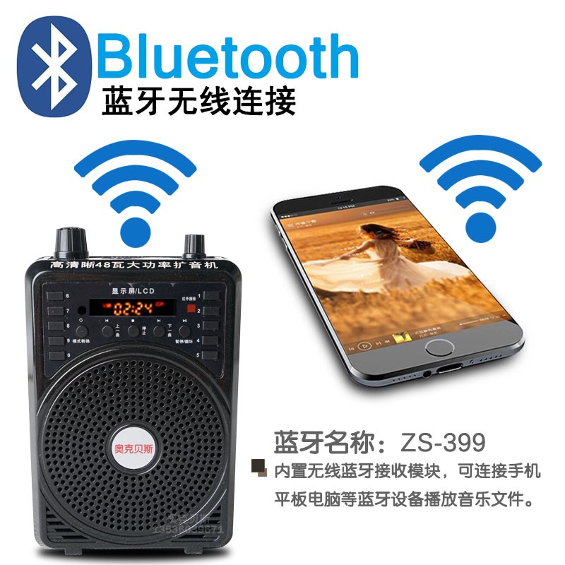 二胡无线扩音器48W大功率扩音机教师导游用 笛子葫芦丝乐器拾音器